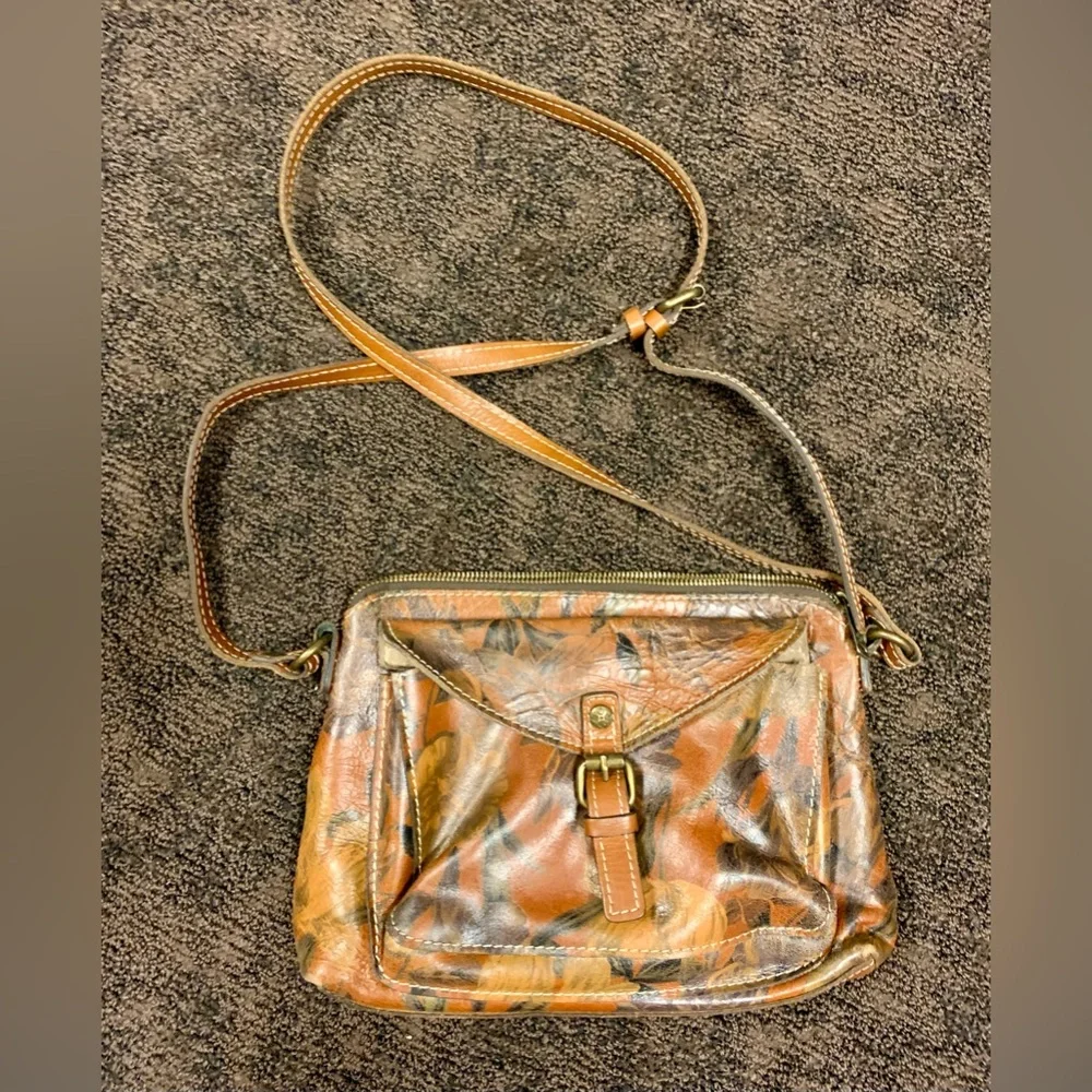 PATRICIA NASH Avellino Italian Leather‎ Floral Brown Crossbody Shoulder Bag